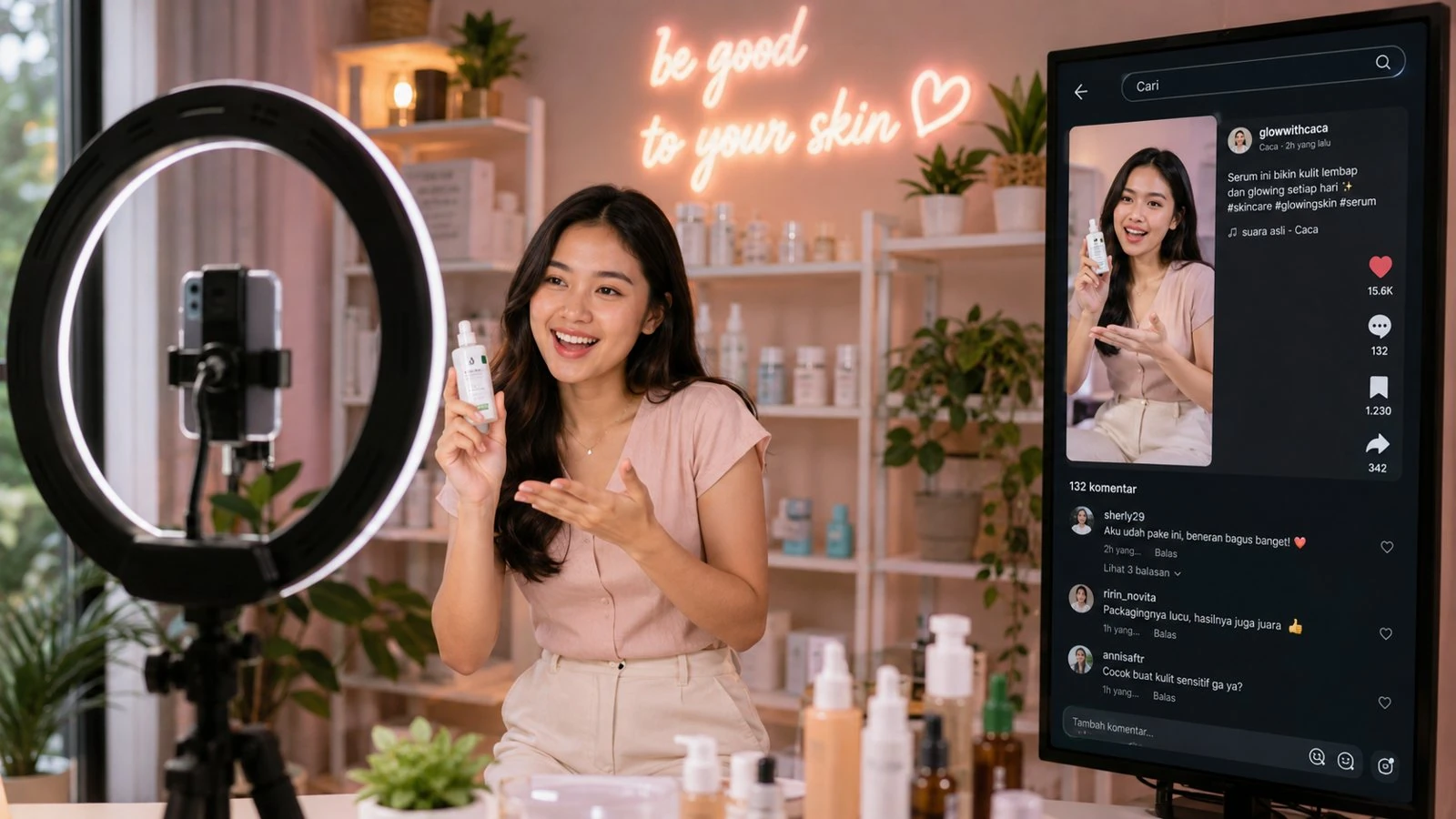 A creator filming a short video for TikTok
