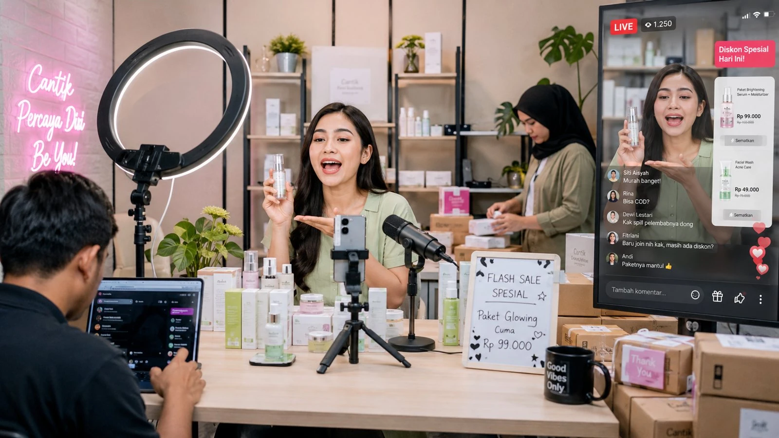 A beauty live-commerce session in progress